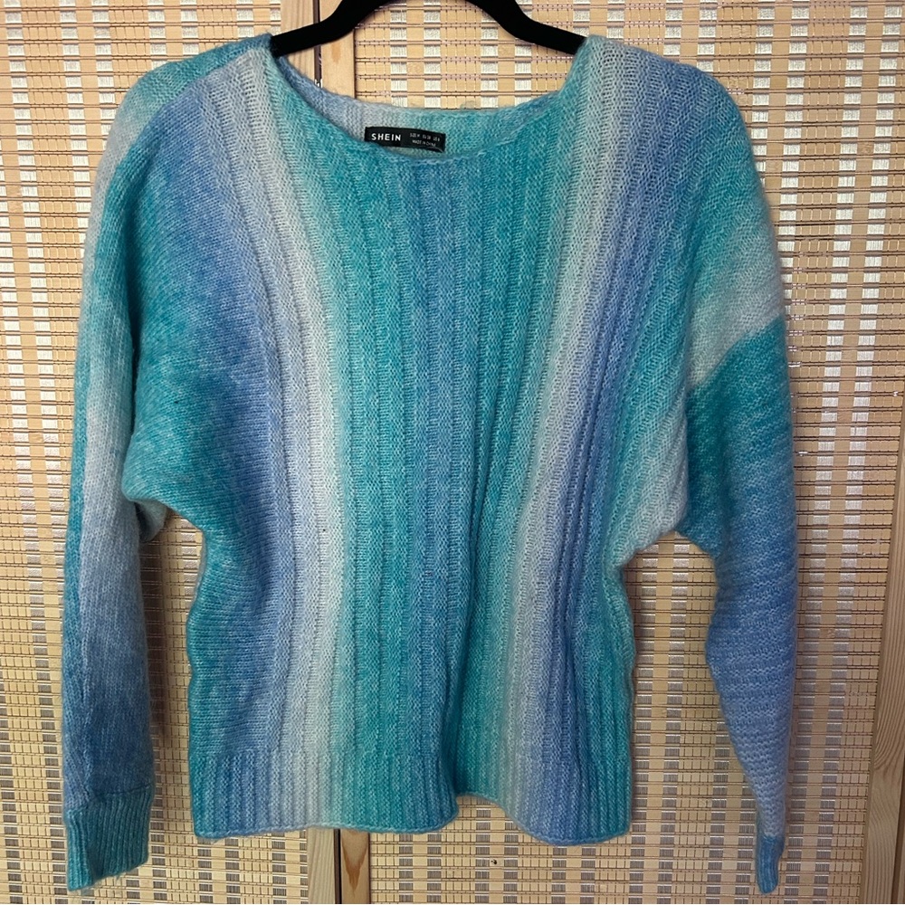 Aqua Ombre Off-the-Shoulder Sweater - Picture 4 of 5